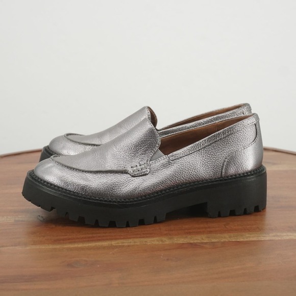 Caslon Womens Millany Loafers Lug Sole Chunky Silver Leather Slip On 6.5 M - Picture 4 of 9